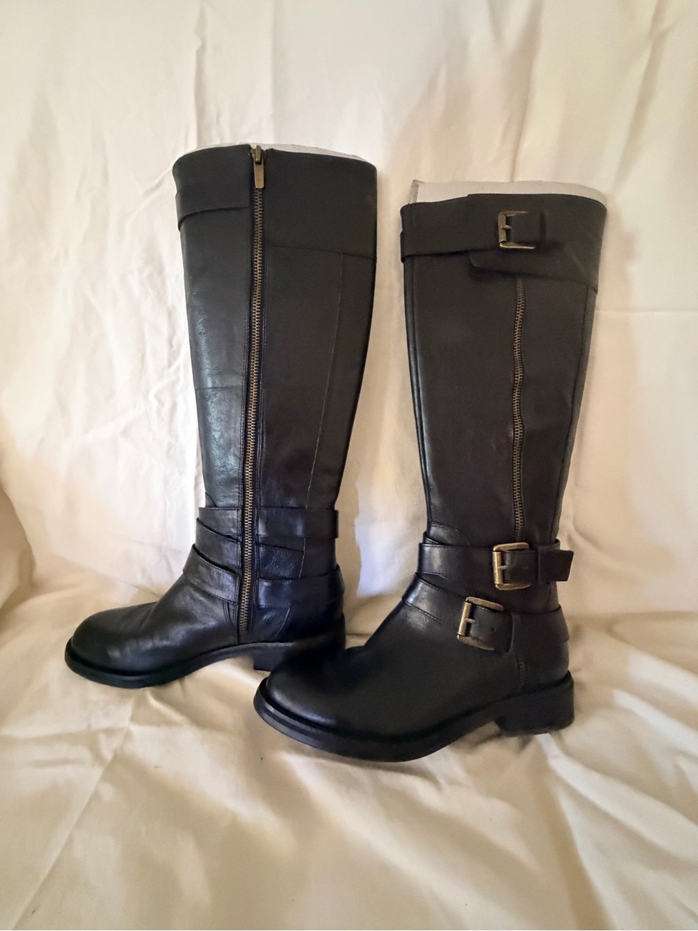Enzo Angiolini Black Leather Knee-High Riding Boots with Buckles sz 7